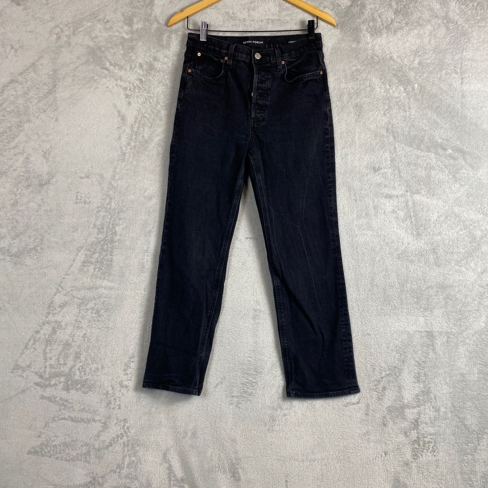 Denim Forum The Arlo High Rise Straight Jeans Black Organic Cotton Size 28L